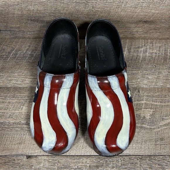 Sanita Hand Painted Clogs Patriotic Stars Stripes Flag Womens 41 EU/9.5-10 US - Picture 5 of 11